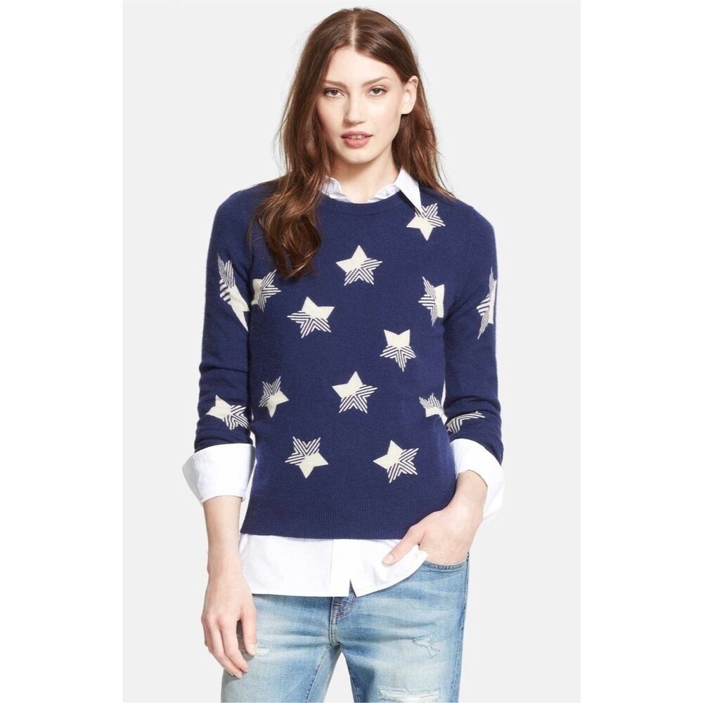 Equipment Femme 100% Cashmere Sweater Navy Blue Star Print Pullover Sz M